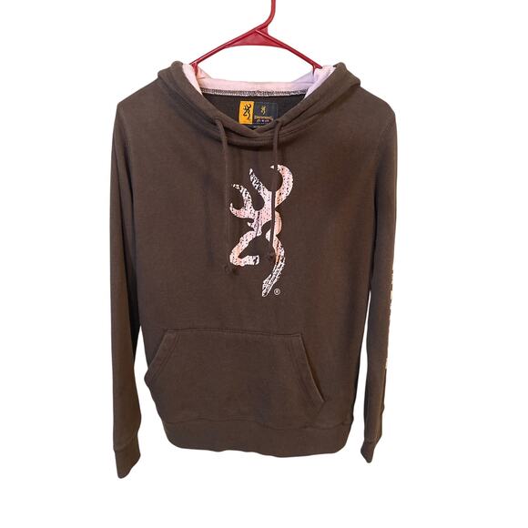 Browning for her med. brown & pink hoodie pullover sweatshirt. Logo on front - Picture 1 of 8
